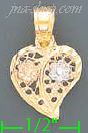 14K Gold Heart w/Flowers 3Color Dia-Cut Charm Pendant