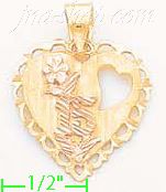 14K Gold 15 Años Heart w/Flower 3Color Dia-Cut Charm Pendant