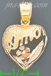 14K Gold Amor Heart w/Flower 3Color Dia-Cut Charm Pendant