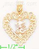 14K Gold 15 Años Heart 3Color Dia-Cut Charm Pendant