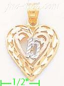 14K Gold 15 Años Heart w/Leaves 3Color Dia-Cut Charm Pendant