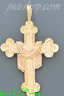 14K Gold Cross w/Shroud 3Color Dia-Cut Charm Pendant