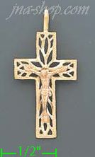 14K Gold Crucifix Cross 3Color Dia-Cut Charm Pendant