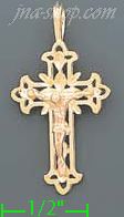 14K Gold Crucifix Cross 3Color Dia-Cut Charm Pendant