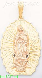 14K Gold Virgin of Guadalupe 3Color Dia-Cut Charm Pendant