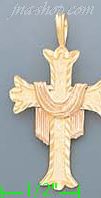 14K Gold Cross w/Shroud 3Color Dia-Cut Charm Pendant