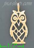 14K Gold Filigree Owl Dia-Cut Charm Pendant