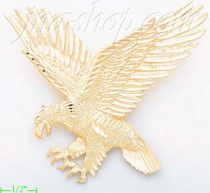 14K Gold Big Striking Eagle Dia-Cut Charm Pendant