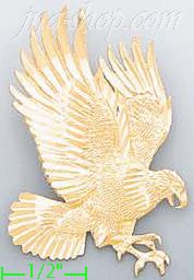 14K Gold Striking Eagle Dia-Cut Charm Pendant