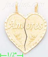 14K Gold Amores 2-piece Split Heart Dia-Cut Charm Pendant