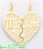 14K Gold Mizpah 2-piece Split Heart Dia-Cut Charm Pendant