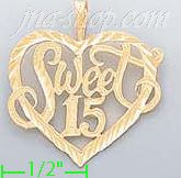 14K Gold Sweet 15 Heart Dia-Cut Charm Pendant