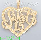 14K Gold Sweet 15 Heart Dia-Cut Charm Pendant