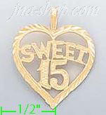 14K Gold Sweet 15 Heart Dia-Cut Charm Pendant