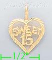 14K Gold Sweet 15 Heart Dia-Cut Charm Pendant