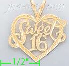 14K Gold Sweet 16 Heart Dia-Cut Charm Pendant