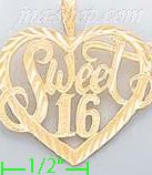 14K Gold Sweet 16 Heart Dia-Cut Charm Pendant