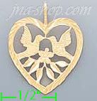 14K Gold Heart w/Birds Kissing & Flower Dia-Cut Charm Pendant