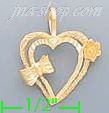 14K Gold Heart w/Bow & Flower Dia-Cut Charm Pendant