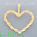 14K Gold Rope Heart Dia-Cut Charm Pendant