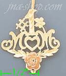 14K Gold #1 Mom w/Rose Dia-Cut Charm Pendant