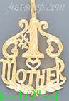 14K Gold #1 Mother w/Heart Dia-Cut Charm Pendant