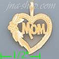 14K Gold Mom Heart w/Flower Dia-Cut Charm Pendant