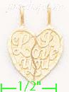 14K Gold I Love You 2-piece Split Heart Dia-Cut Charm Pendant