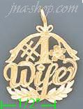 14K Gold #1 Wife w/Flower Dia-Cut Charm Pendant
