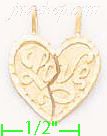 14K Gold I Love You 2-piece Split Heart Dia-Cut Charm Pendant