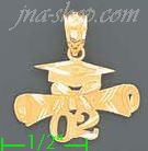 14K Gold 02 Graduation Cap w/Diploma Dia-Cut Charm Pendant