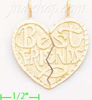 14K Gold Best Friends 2-piece Split Heart Dia-Cut Charm Pendant