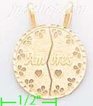 14K Gold Amores 2-piece Split Circle Dia-Cut Charm Pendant