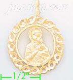 14K Gold Madonna & Child Round Frame Dia-Cut Charm Pendant