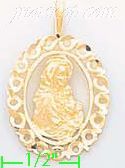 14K Gold Virgin Oval Frame Dia-Cut Charm Pendant