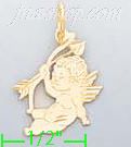 14K Gold Cupid w/Arrow & Bow Dia-Cut Charm Pendant