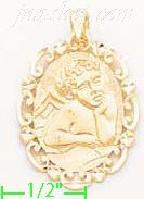 14K Gold Angel Fancy Oval Frame Dia-Cut Charm Pendant
