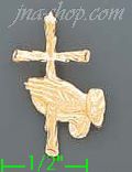 14K Gold Praying Hands Holding Cross Dia-Cut Charm Pendant