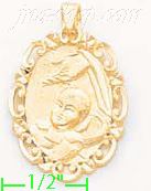 14K Gold Child Baptism Fancy Oval Frame Dia-Cut Charm Pendant