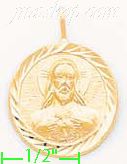 14K Gold Jesus Sacred Heart Dia-Cut Charm Pendant