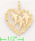 14K Gold Dolphins in Rope Heart Dia-Cut Charm Pendant