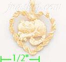 14K Gold Cat in Rope Heart Dia-Cut Charm Pendant