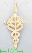 14K Gold Caduceus Medical Profession Symbol Dia-Cut Charm Pendan