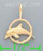14K Gold Dolphing Jumpling Hoop Dia-Cut Charm Pendant