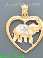 14K Gold Elephant in Heart 2Tone Charm Pendant