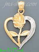 14K Gold 2Tone Rose in Heart 2Tone Charm Pendant