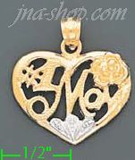14K Gold #1 Mom Heart w/Rose 2Tone Charm Pendant