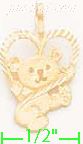 14K Gold Teddy Plush Bear w/Heart Dia-Cut Charm Pendant