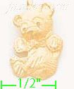 14K Gold Teddy Plush Bear Sitting Dia-Cut Charm Pendant