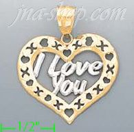 14K Gold I Love You Heart w/XOXO Frame Charm Pendant